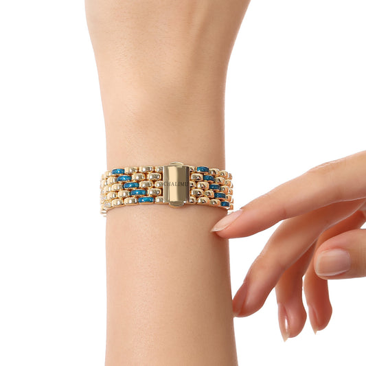 Le Lien Royal - Okyanus Mavisi ve Taşlı 18 Ayar Altın Kaplama Gümüş Bileklik