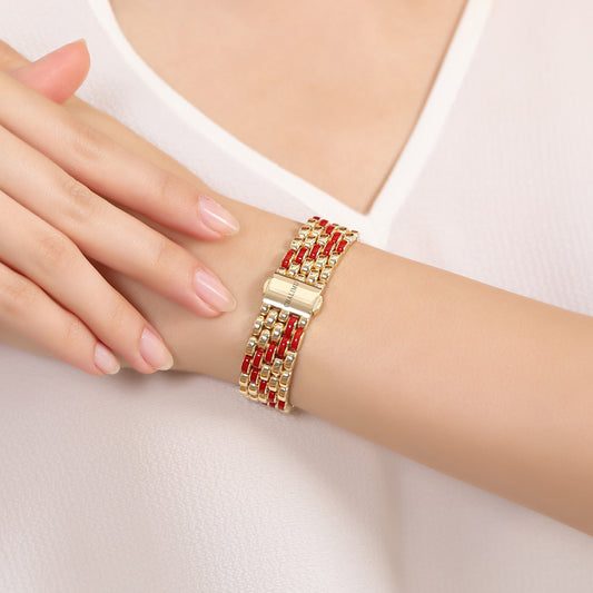 Le Lien Royal - Kırmızı Zigzag Desenli 18 Ayar Altın Kaplama Gümüş Bileklik
