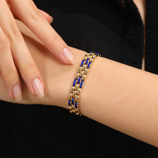 Le Lien Royal - Lacivert Mineli 18 Ayar Altın Kaplama Gümüş Bileklik