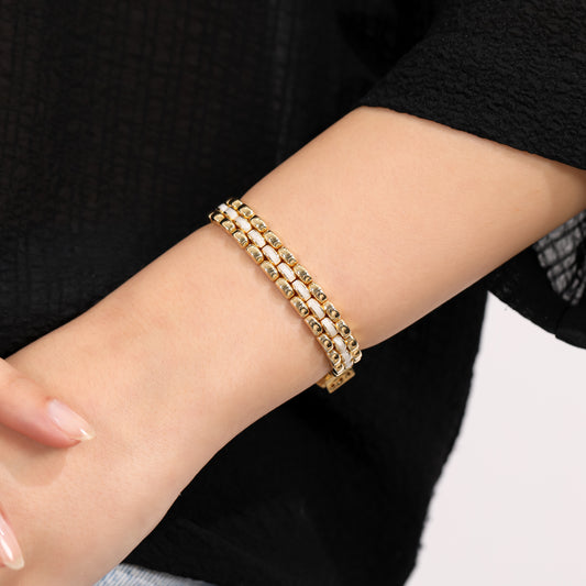 Lorenzo 9MM 14K  Gold Bracelet With Pearl Enamel