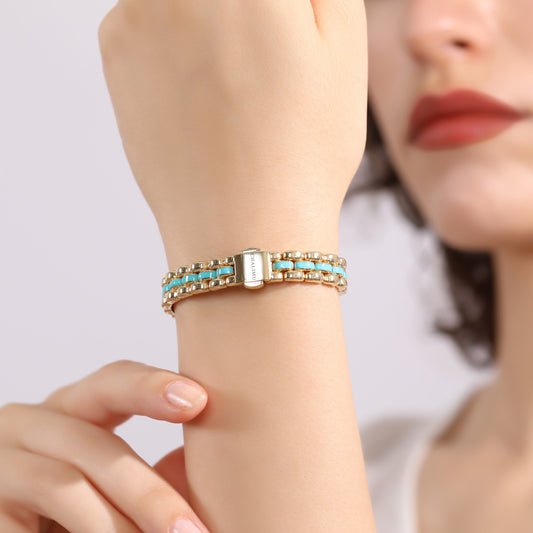 Lorenzo 9MM 14K  Gold Bracelet With Blue Enamel