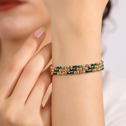 Le Lien Royal - Yeşil Mineli 18 Ayar Altın Kaplama Gümüş Bileklik