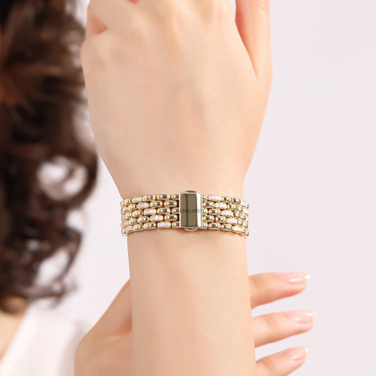 Le Lien Royal - İnci Mineli 18 Ayar Altın Kaplama Gümüş Bileklik