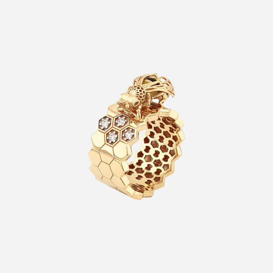 Fauna Honey Comb Gold Ring With Stone