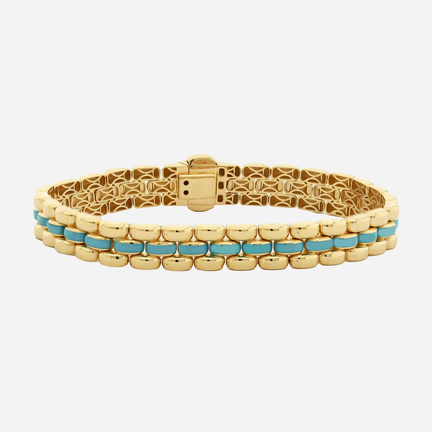 Lorenzo 9MM 14K  Gold Bracelet With Blue Enamel