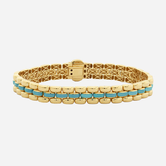 Lorenzo 9MM 14K  Gold Bracelet With Blue Enamel