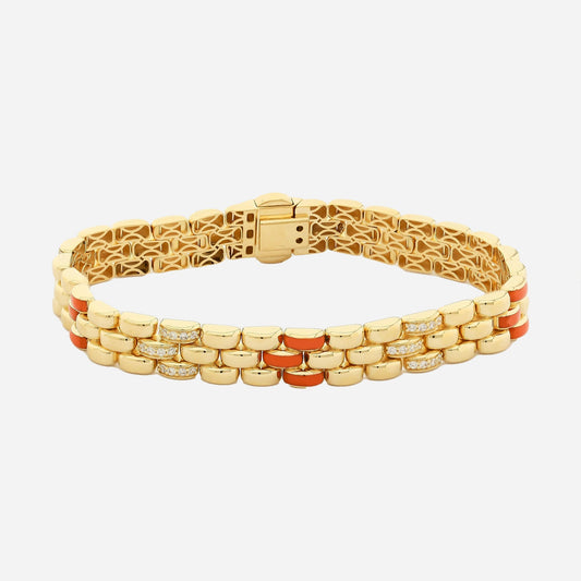 Le Lien Royal - Taşlı ve Turuncu Mineli 18 Ayar Altın Kaplama Gümüş Bileklik