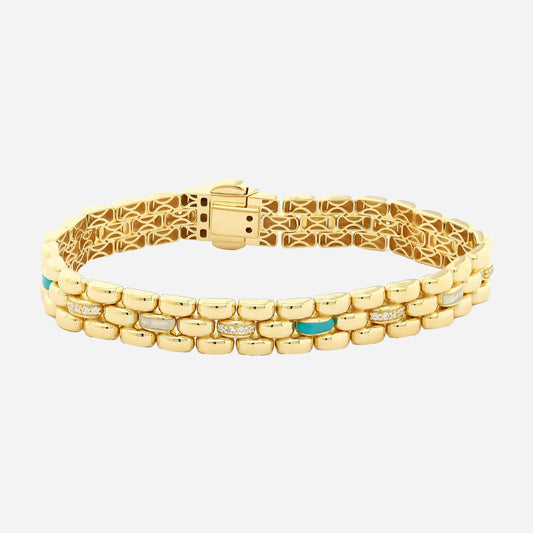 Le Lien Royal - İnci ve Mavi Mineli 18 Ayar Altın Kaplama Gümüş Bileklik