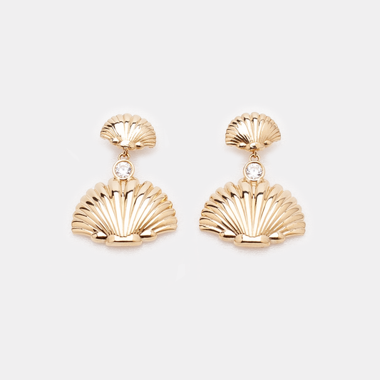 Oyster Motif 14K Yellow Gold Earrings