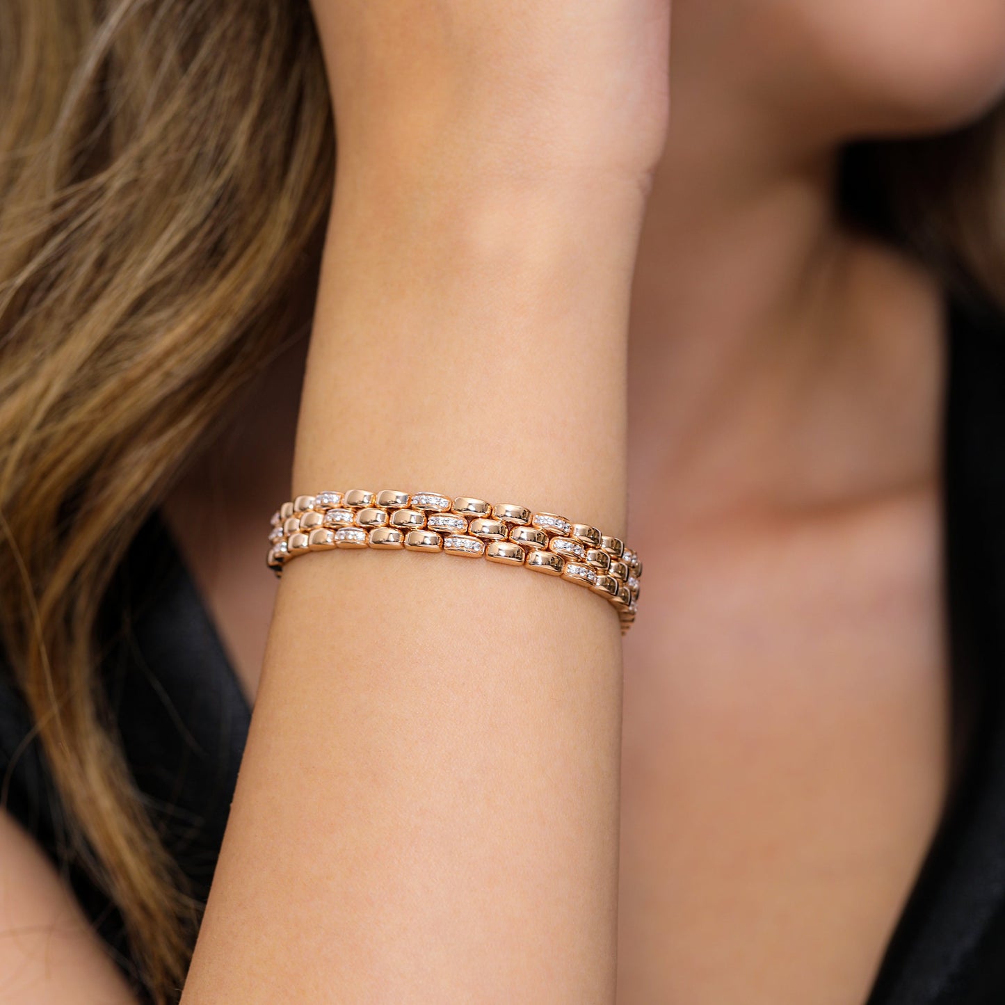 Lorenzo 9MM 14K Rose Gold Bracelet With Stone