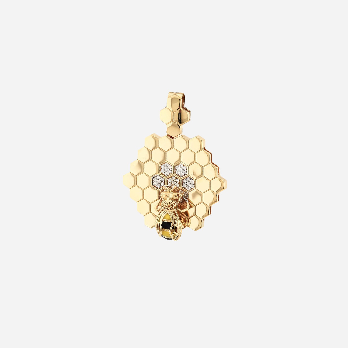 Fauna, Honey Comb 14K Gold Pendant With Stone