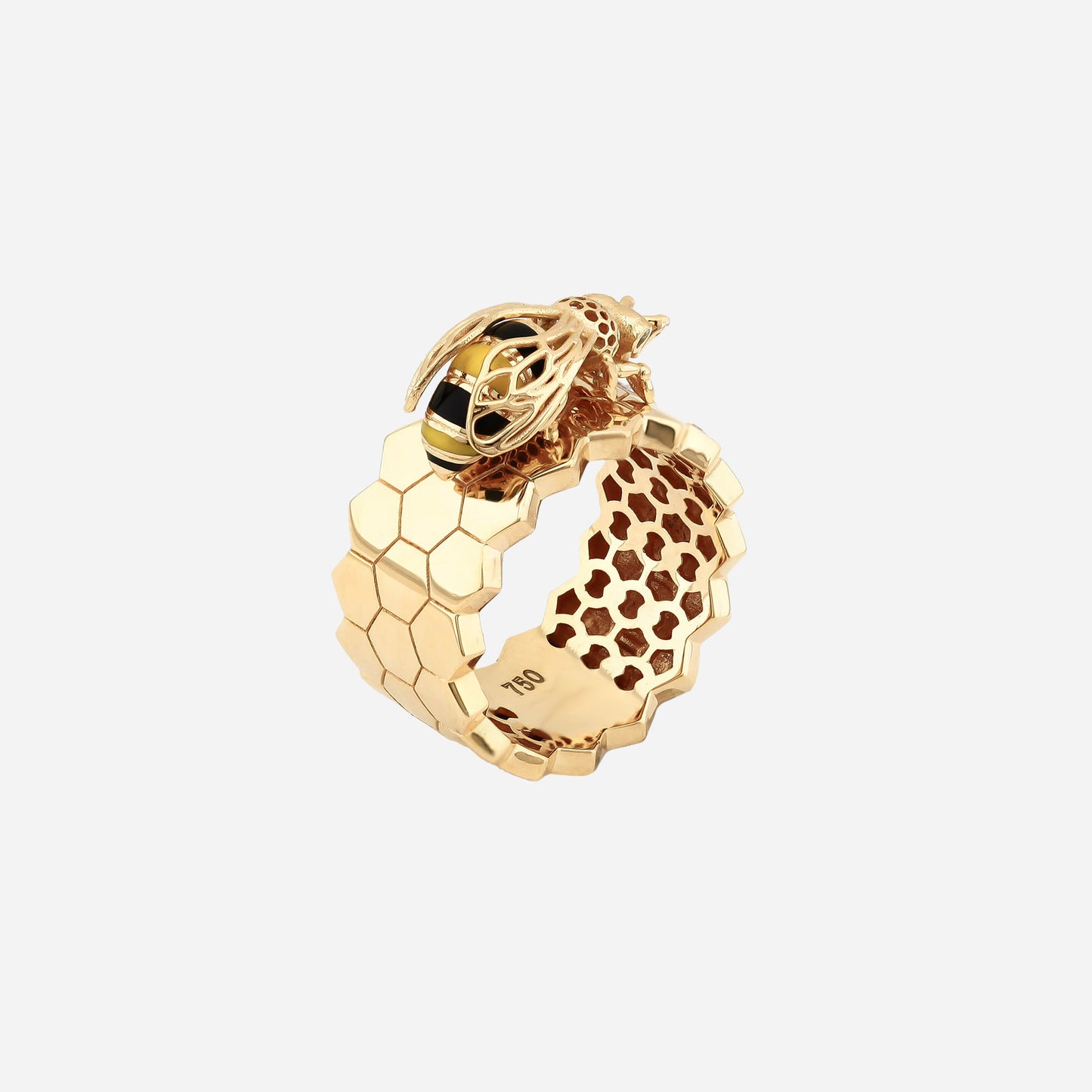 Fauna Honey Comb 14K Gold Ring With Stone