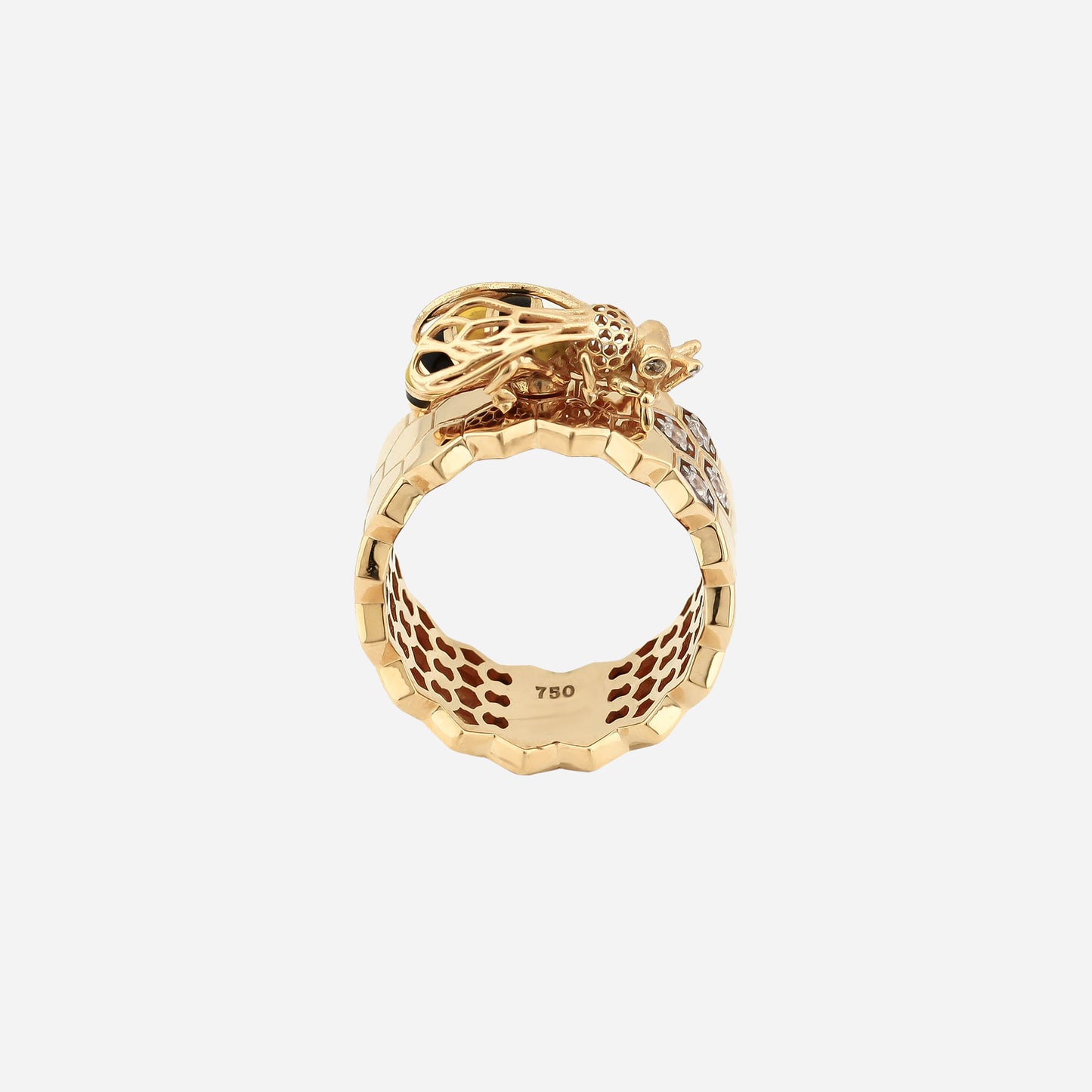 Fauna Honey Comb 14K Gold Ring With Stone