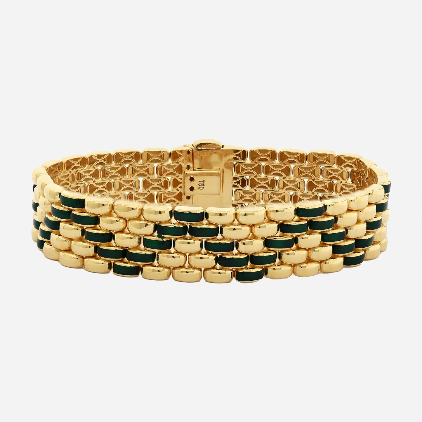 Lorenzo 14MM 14K Gold Bracelet With Green Enamel