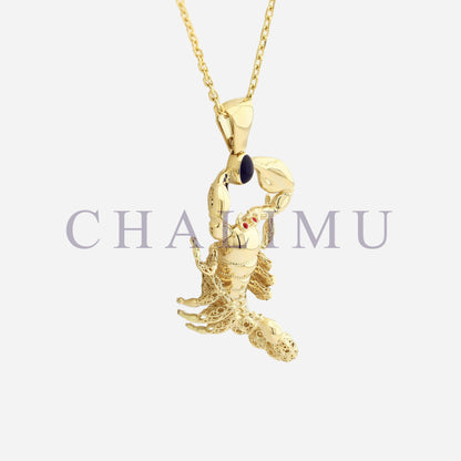 Fauna Scorpio 14K Gold Pendant With Saphire Color Enemel