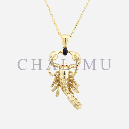 Fauna Scorpio 14K Gold Pendant With Saphire Color Enemel